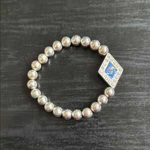 Silver Beaded Bracelet with KU Jayhawk Charm